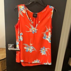 Coral red floral blouse